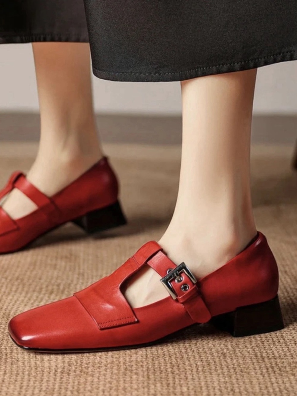 Milo Santori Womens 8.5 Red Leather Mary Jane Shoes T-Strap Buckle HOLIDAYS